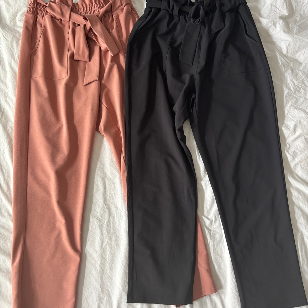 GRACE KARIN Women's Cropped Paper Bag Waist Pants with Pockets 2 pairs